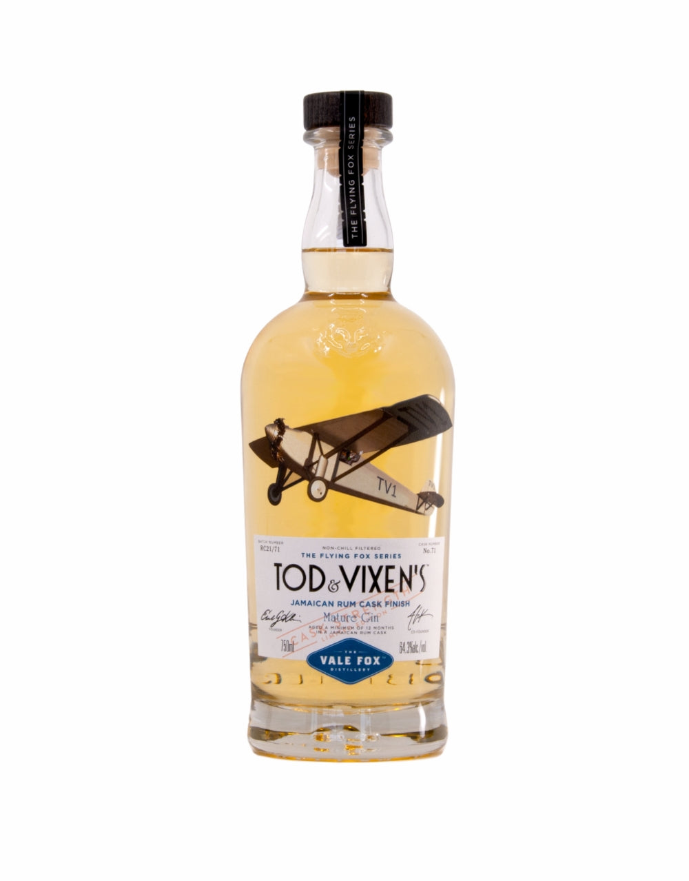 TOD & VIXEN'S THE FLYING FOX SERIES JAMAICAN RUM CASK FINISH MATURE GIN, CASK STRENGTH 750 ML