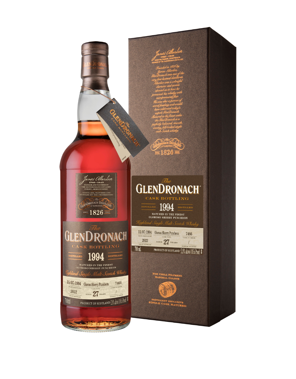 GLENDRONACH 27 YEAR OLD, 1994 CASK #7466 SINGLE MALT SCOTCH WHISKY 700 ML