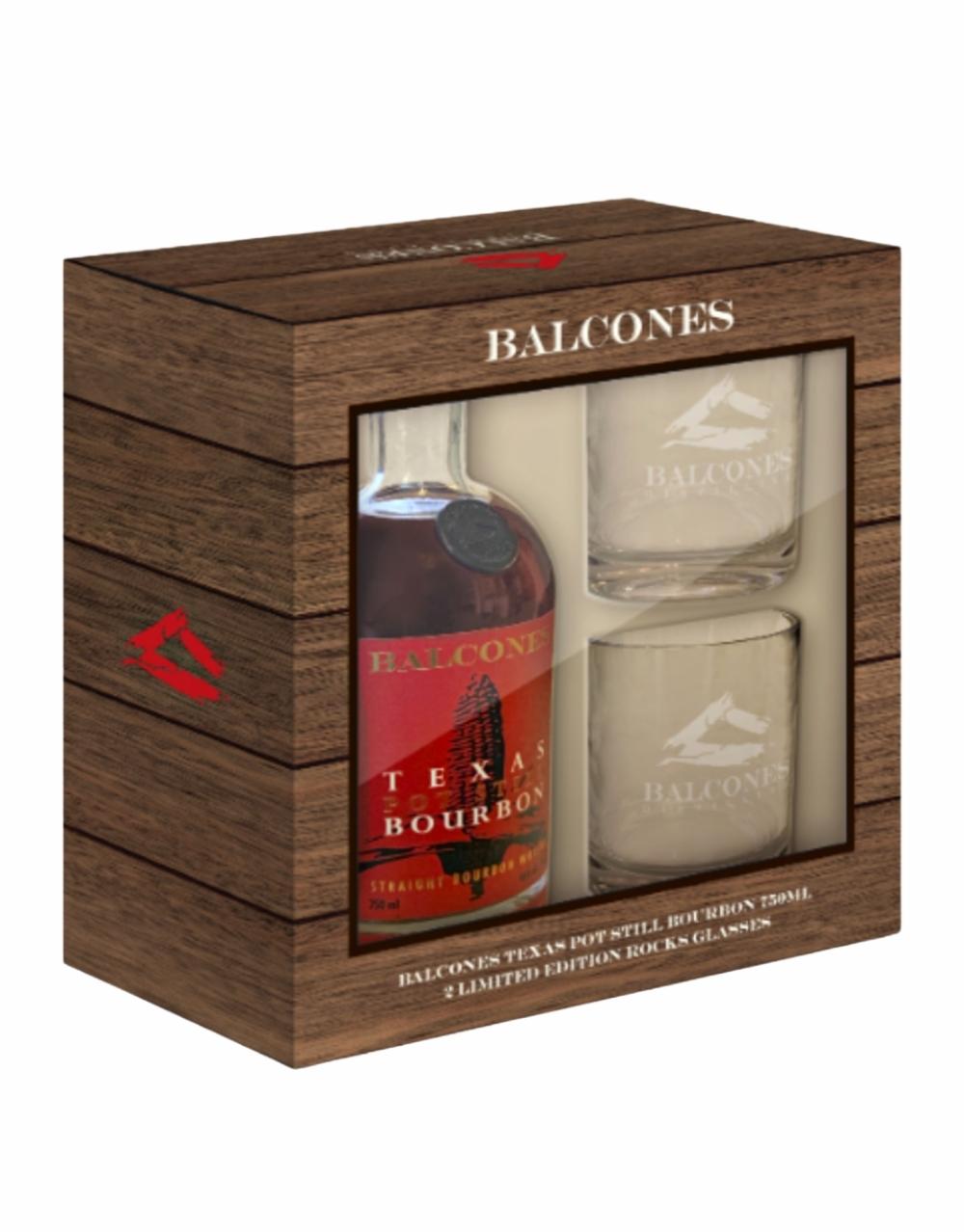 BALCONES TEXAS POT STILL BOURBON WITH LIMITED EDITION BALCONES ROCKS GLASSES 750 ML