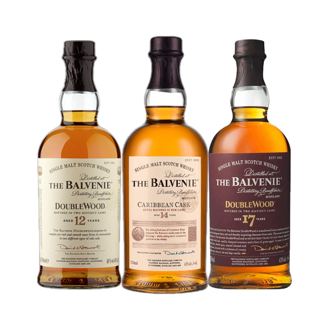 Balvenie Doublewood 12 year+ Balvenie Caribbean cask 14 Year+ Balvenie Doublewood 17 year Special
