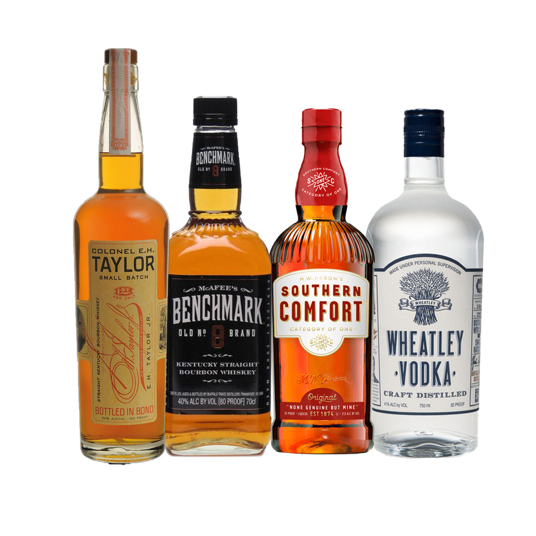 Colonel E.H. Taylor Small Batch, Benchmark Bourbon, Wheatley Vodka, Southern Comfort 70 Proof Special