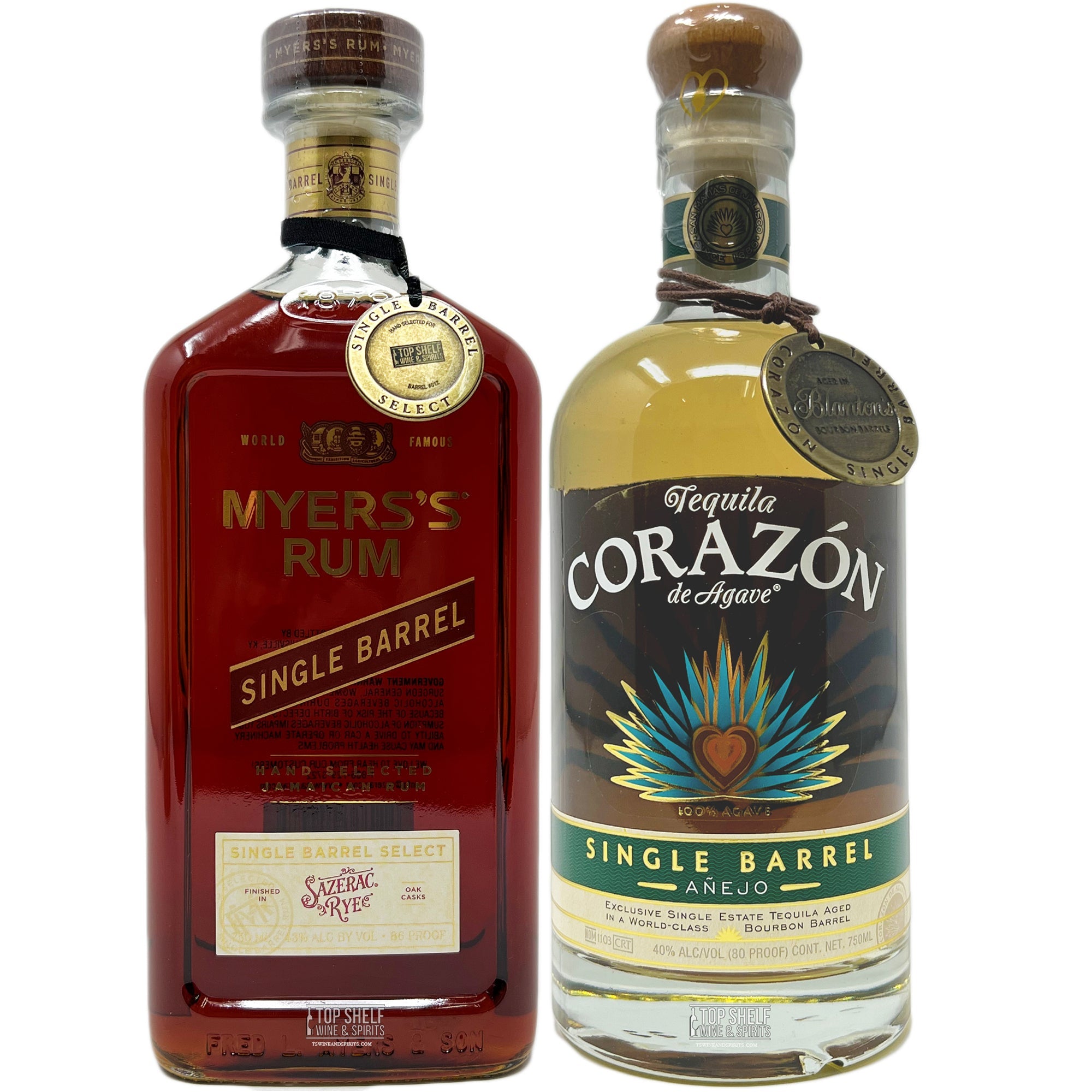 Corazón Añejo Tequila and Myer's Rum (Private Selection) 2 Bottle Value Set