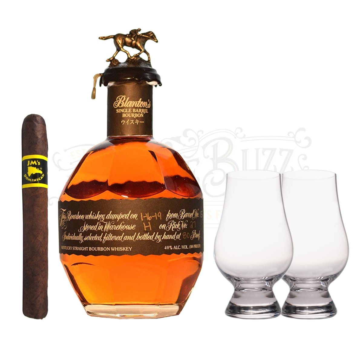 Blanton's Black Label with Glencairn Set & Cigar