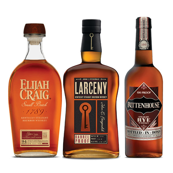 Larceny Barrel Proof Batch A121 + Elijah Craig Small Batch + Rittenhouse Straight Rye Whiskey