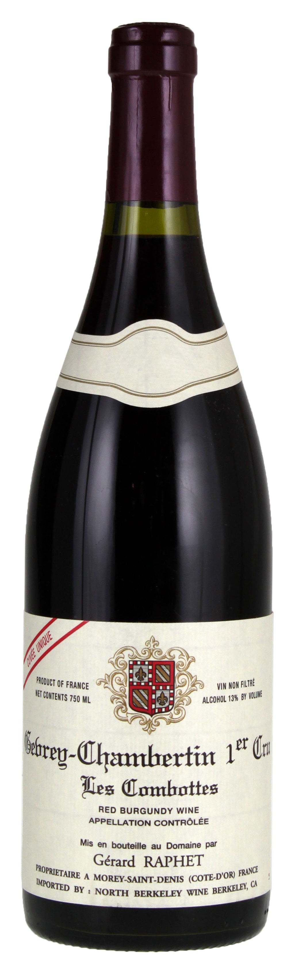 Domaine Gerard Raphet Gevrey-Chambertin Premier Cru Combottes 2023 Front Bottle Shot