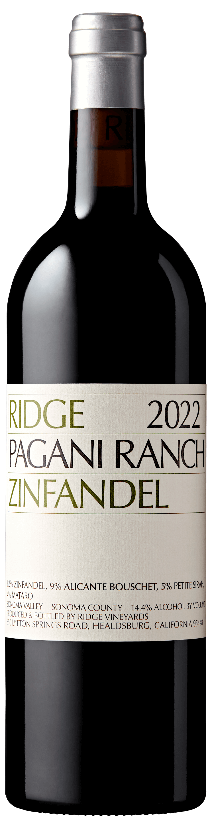 Ridge Pagani Ranch Zinfandel 2022 Front Bottle Shot
