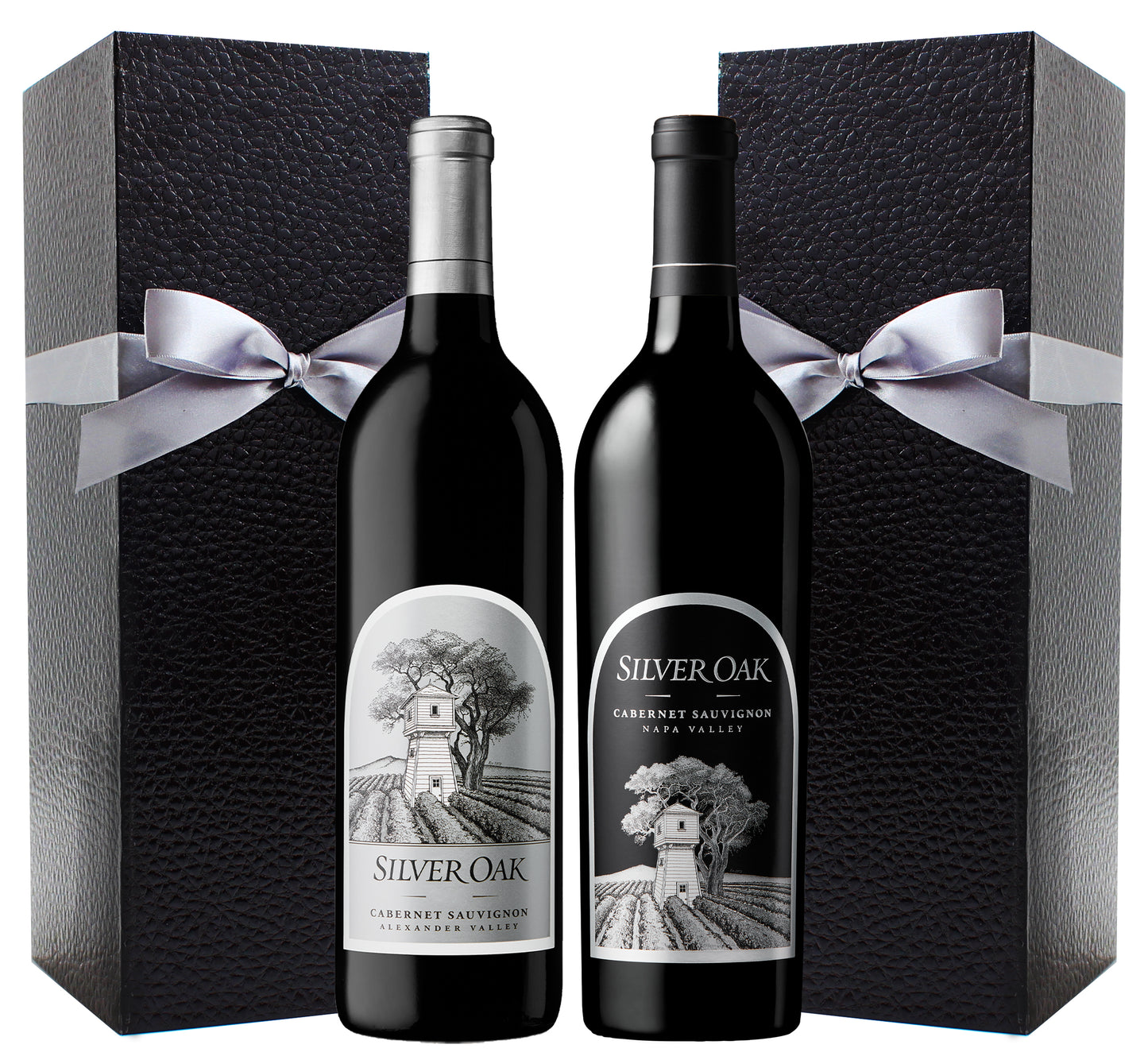 Silver Oak Alexander Valley Cab & Napa Valley Cab with Black Gift Boxes