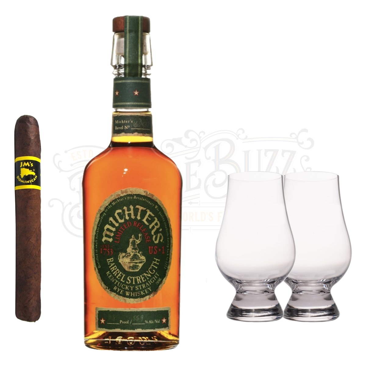 Michter's Barrel Strength Rye Limited Release Bourbon With Glencairn Set & Cigar Bundle
