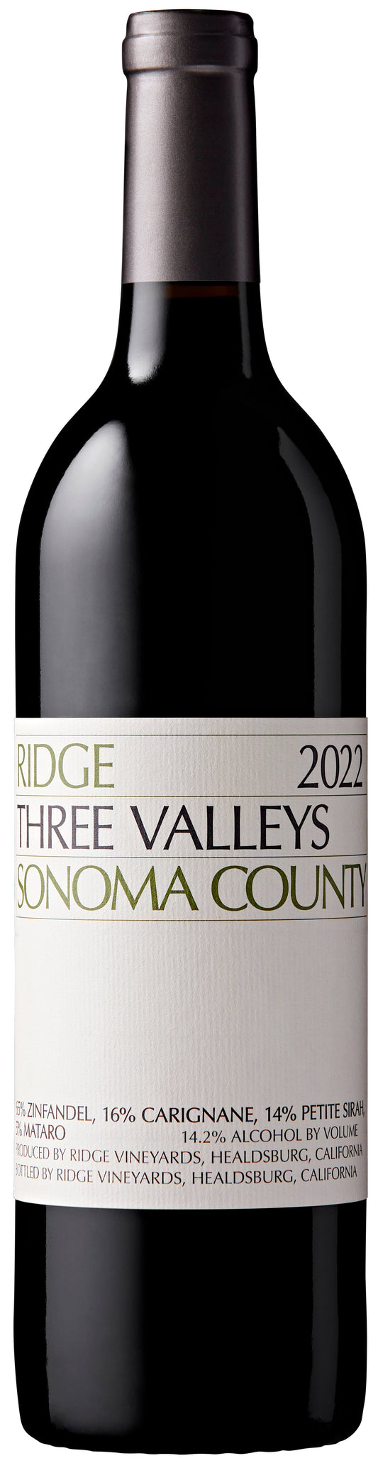 Ridge Three Valleys Red 2022  Front Bottle Shot