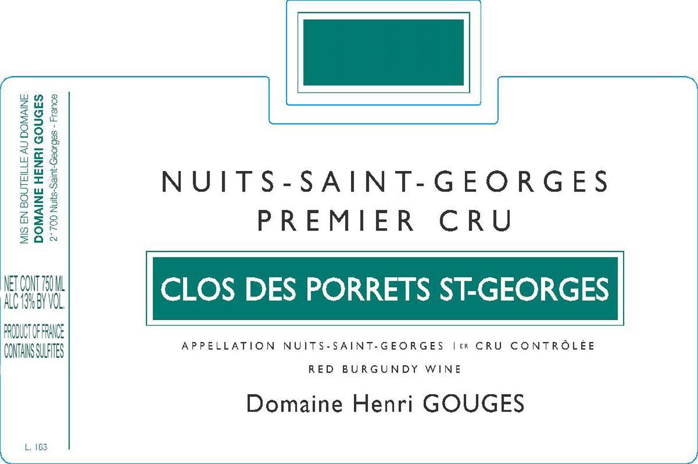 Domaine Henri Gouges Nuits-St-Georges Clos des Porrets St. Georges Premier Cru (375ML) 2019