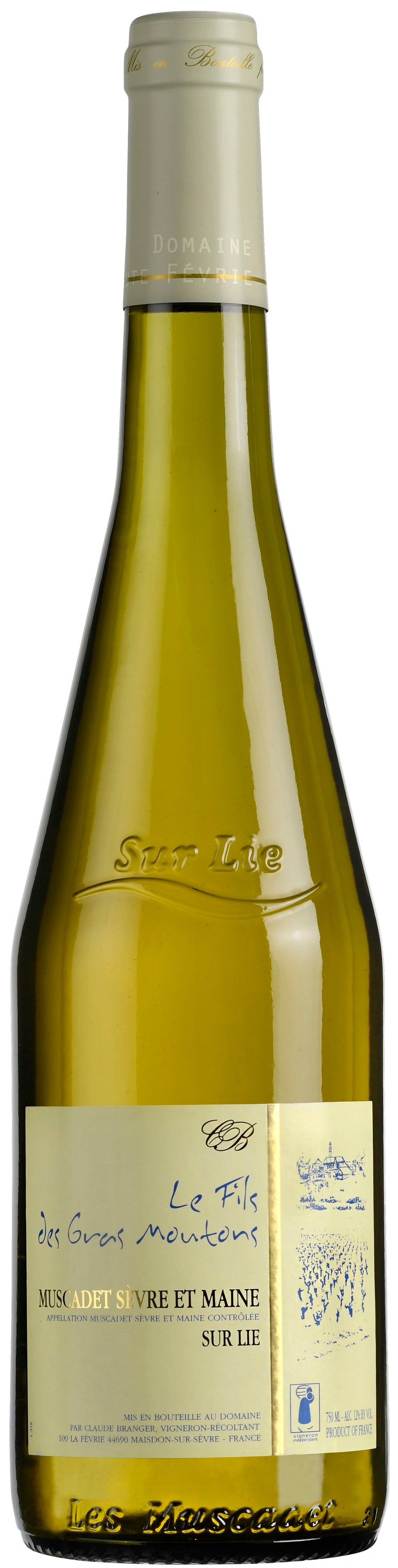 Domaine Claude Branger Muscadet Sevre-et-Maine Sur Lie Les Fils des Gras Moutons 2022 Front Bottle Shot