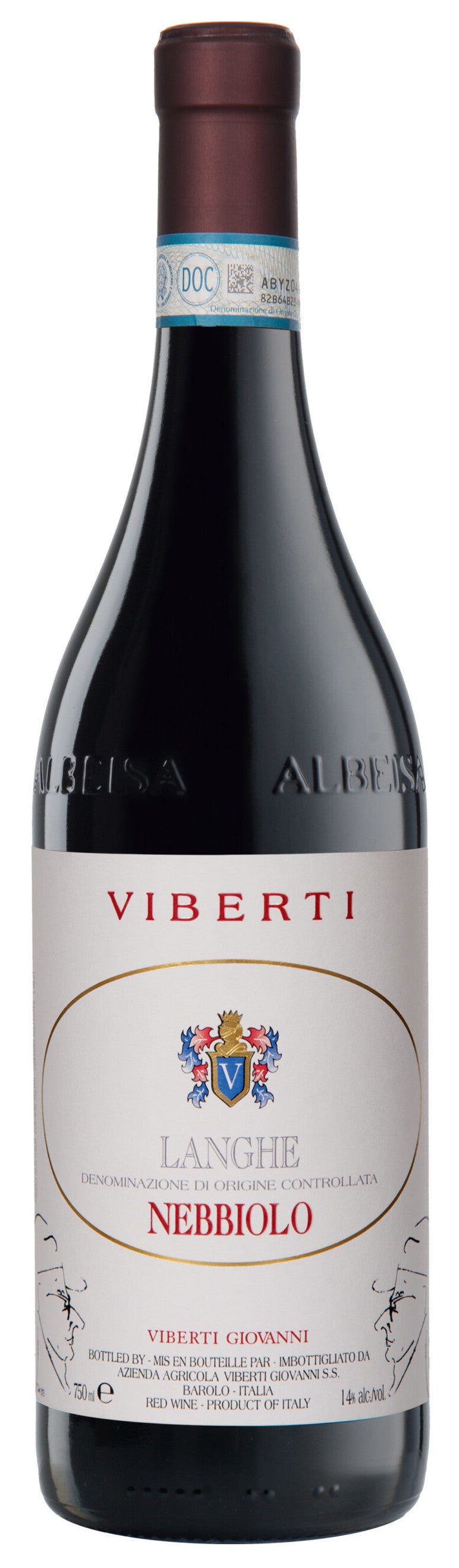 Viberti Langhe Nebbiolo 2022 Front Bottle Shot