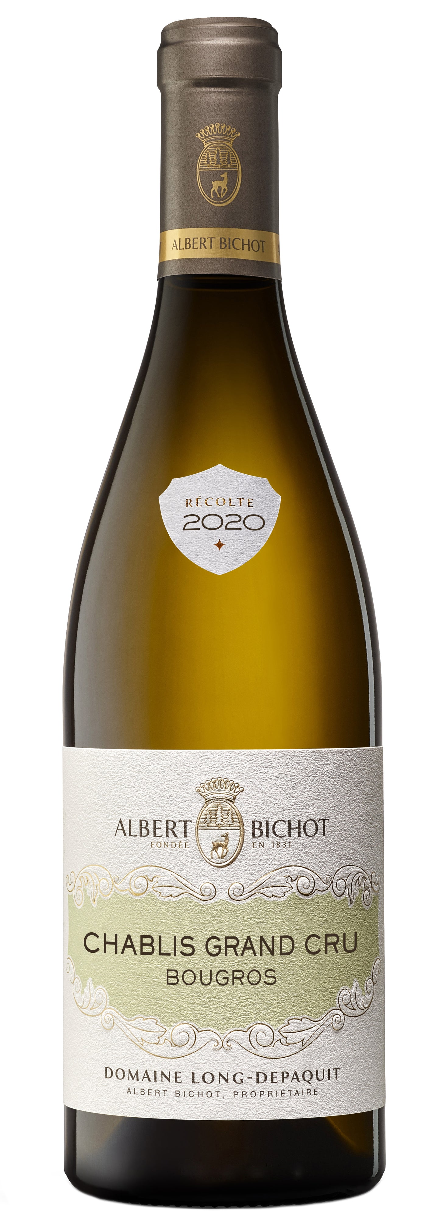 Albert Bichot Chablis Bougros Grand Cru Domaine Long-Depaquit 2020 Front Bottle Shot