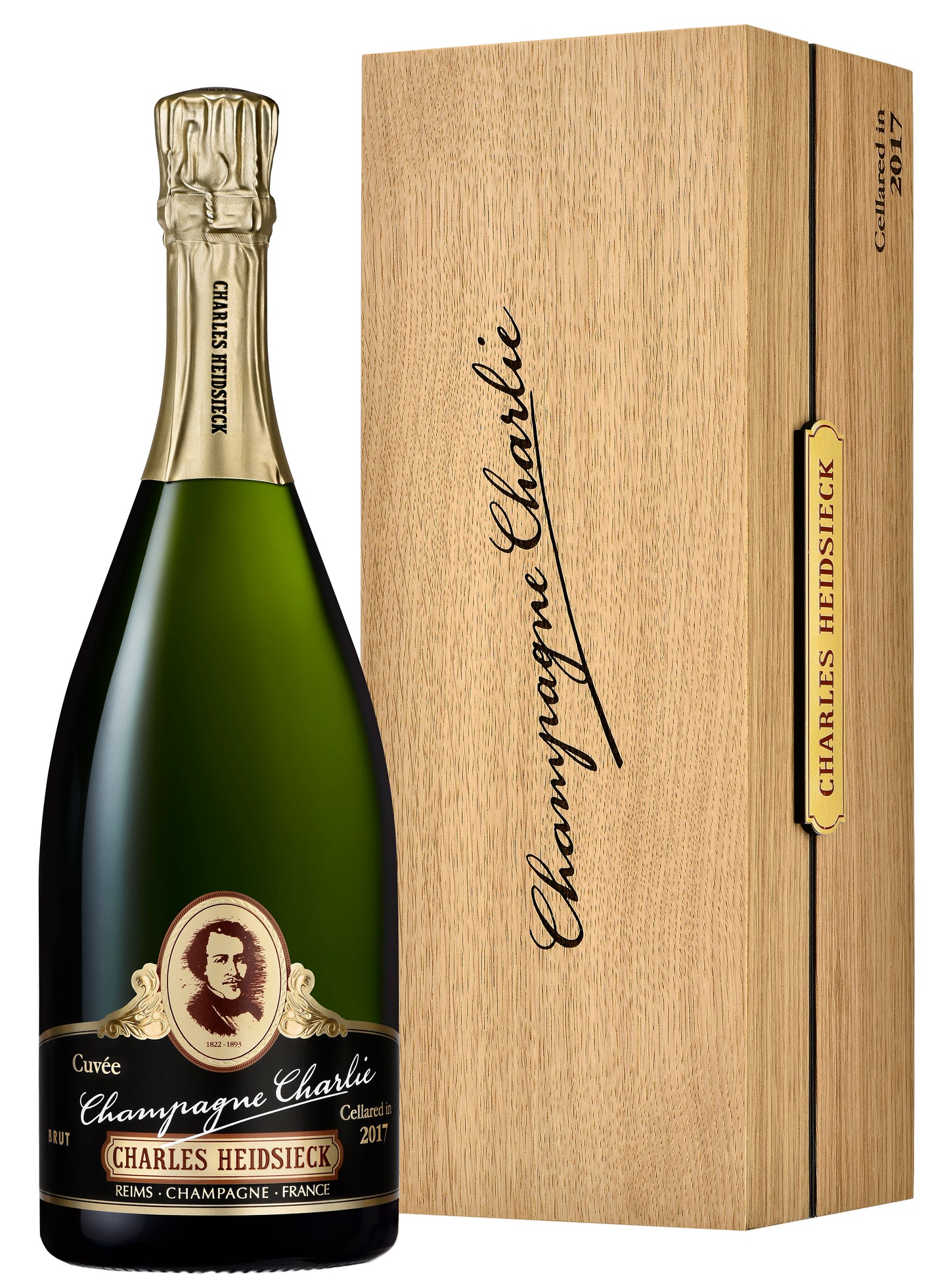Charles Heidsieck Champagne Charlie with Wooden Gift Box Front Bottle Shot
