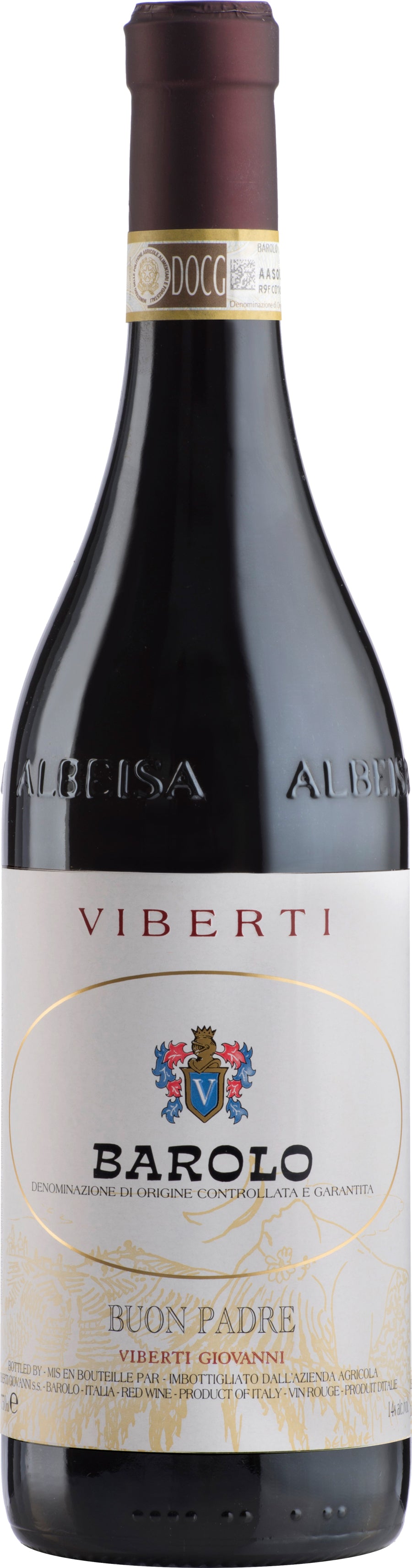 Viberti Barolo Buon Padre 2018 Front Bottle Shot