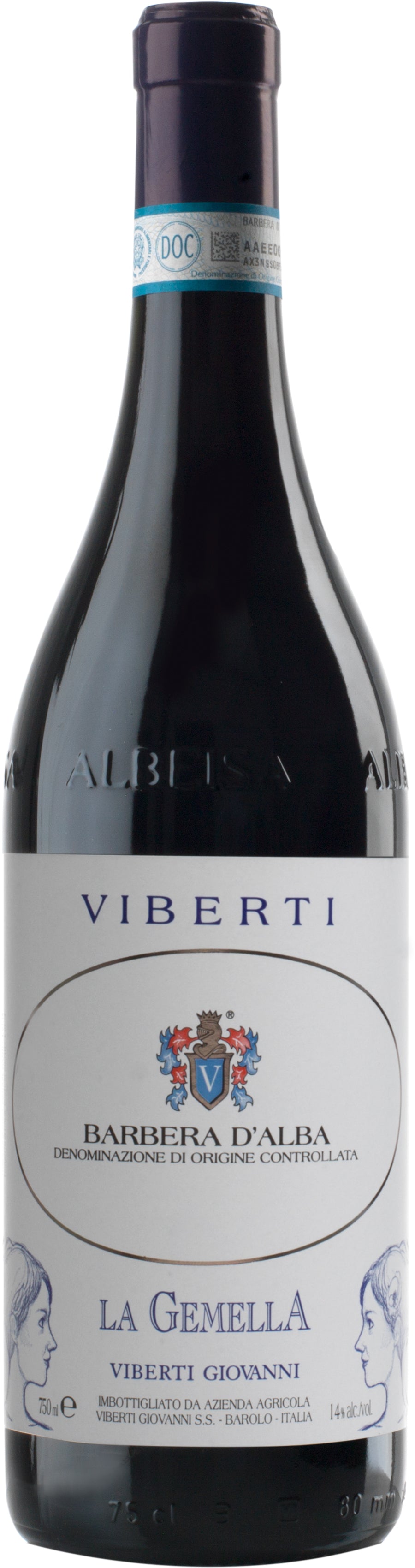 Viberti La Gemella Barbera d'Alba 2022 Front Bottle Shot