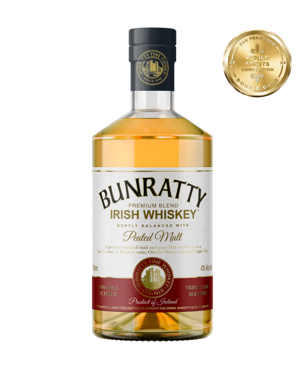 BUNRATTY IRISH WHISKEY PREMIUM BLEND WITH PEATED MALT 750 ML