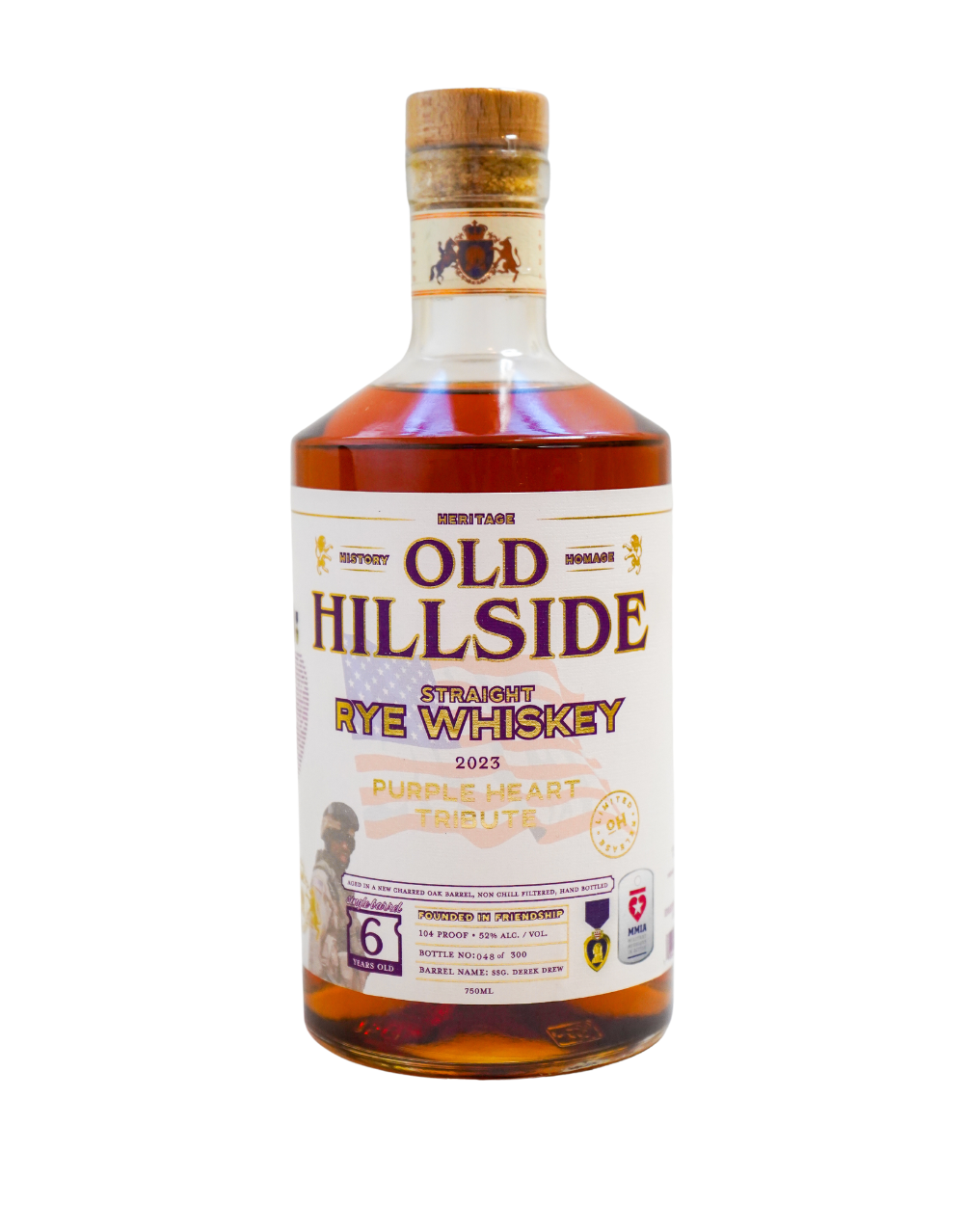 OLD HILLSIDE WHISKEY PURPLE HEART TRIBUTE STRAIGHT RYE WHISKEY 750 ML
