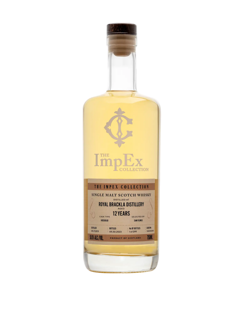 THE IMPEX COLLECTION 2011 12 YEAR OLD ROYAL BRACKLA SINGLE CASK #110000245 750 ML