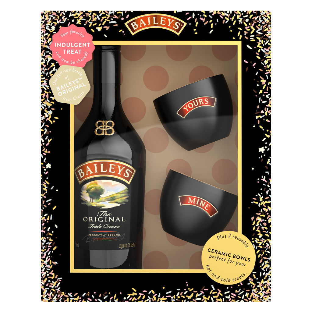 BAILEYS ORIGINAL IRISH CREAM LIQUEUR WITH TWO CERAMIC BOWLS 750 ML