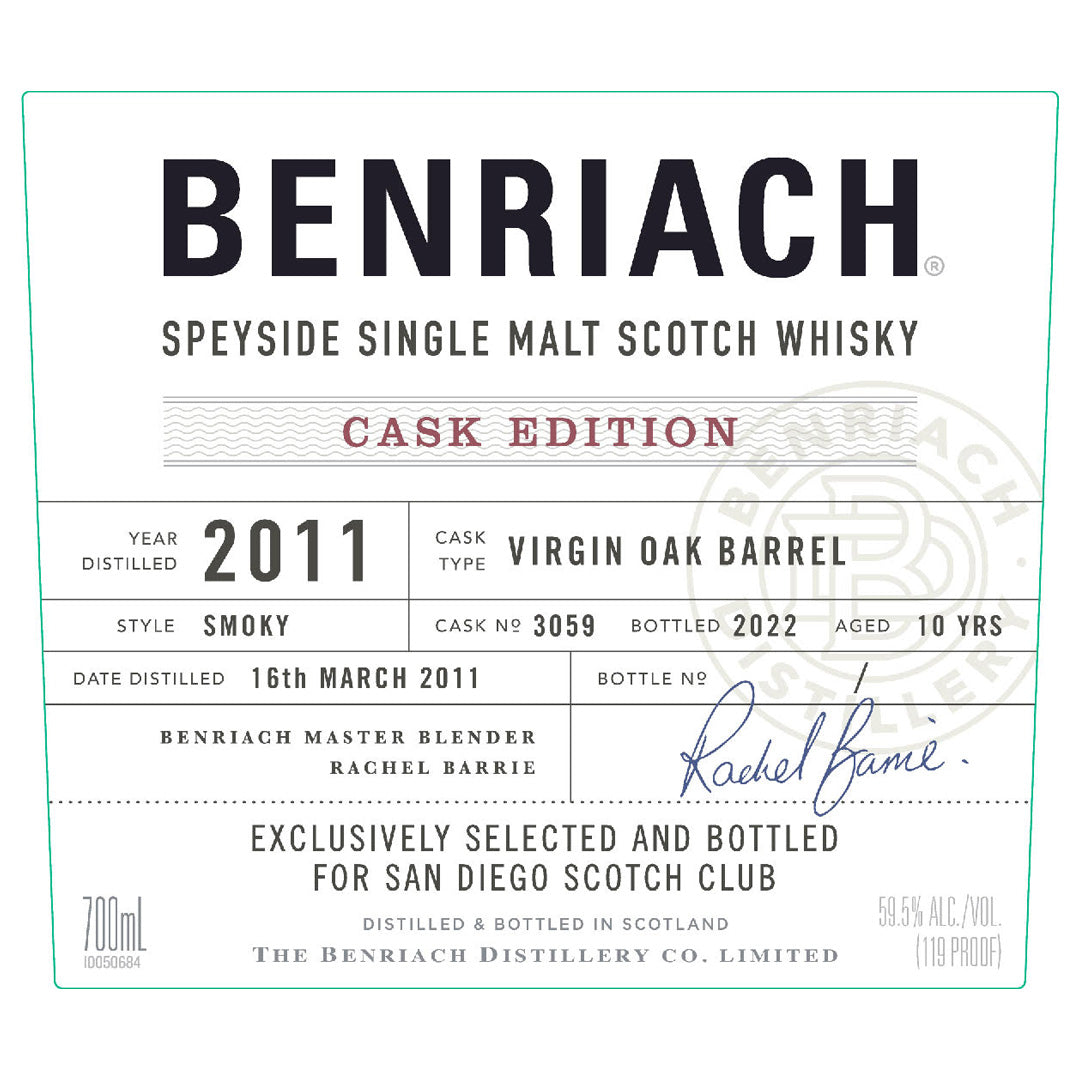 Benriach Single Malt Scotch Whiskey Cask Edition #3059 â€˜San Diego Scotch Club Selectionâ€™