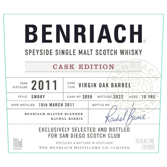 Benriach Single Malt Scotch Whiskey Cask Edition #3059 â€˜San Diego Scotch Club Selectionâ€™