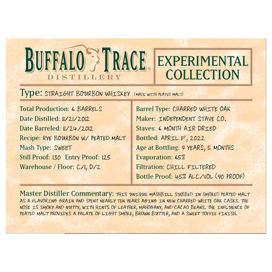 Buffalo Trace Experimental Collection Straight Bourbon Whiskey Made With Peated Malt