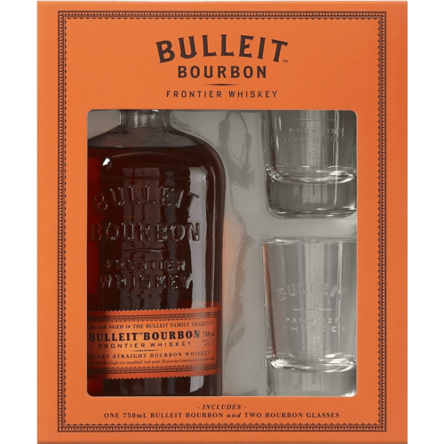 Bulleit Straight Bourbon Frontier Whiskey with Glasses