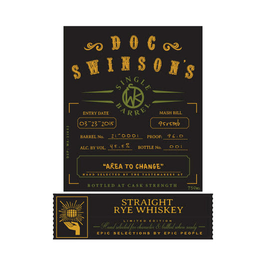 Doc Swinsonâ€™s Single Barrel Straight Rye 750ml