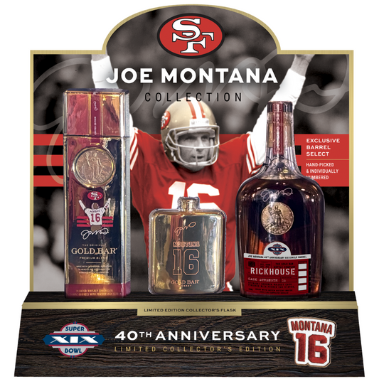 Gold Bar Whiskey Joe Montana 40th Anniversary Flask Limited Edition