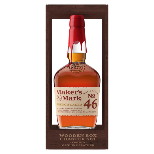 Maker's Mark 46 Gift Set W/ Wood Box & 2 Leather Coasters