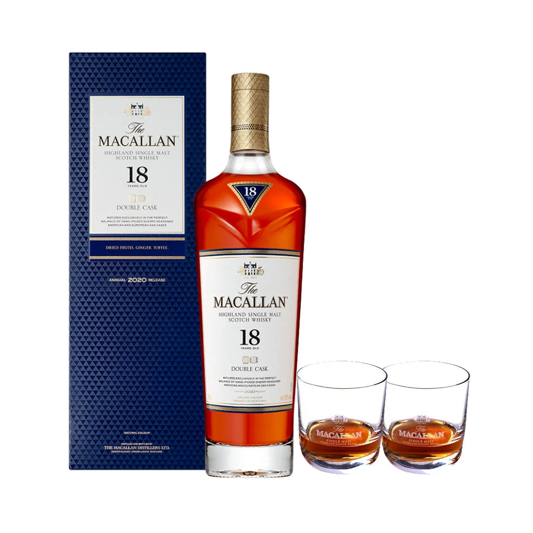 The Macallan 18 Year Old Double Cask W/ 2 Official Glasses 750ml