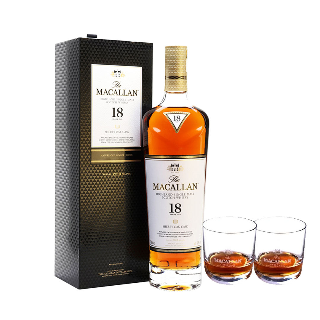 The Macallan 18 Year Old Sherry Cask W/ 2 Official Glasses 750ml