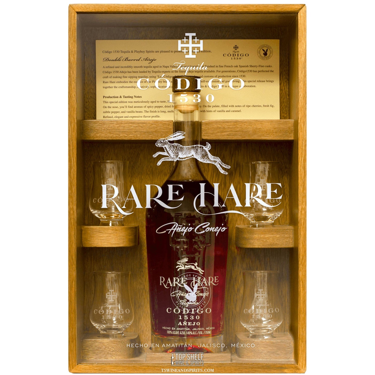 CÃ³digo 1530 Playboy Rare Hare AÃ±ejo Tequila (4 Glasses)