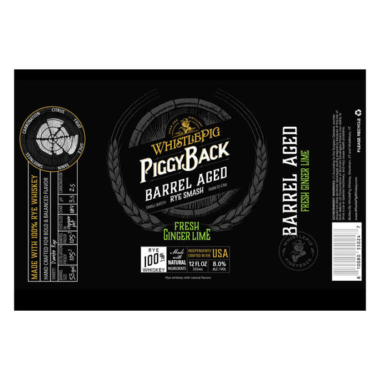 Whistlepig PiggyBack Barreled Age Rye Smash Canned Cocktail Fresh Ginger Lime 750ml