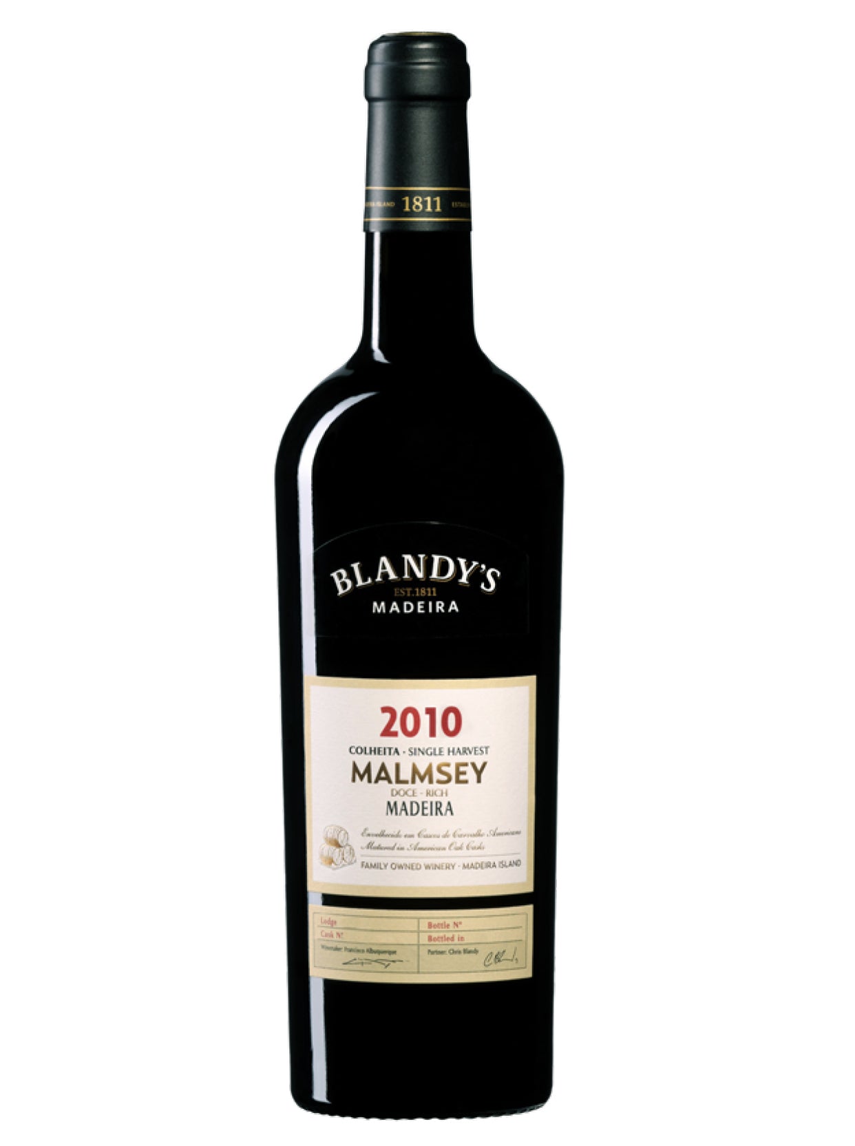 Blandy's Colheita Malmsey Single Harvest Madeira 2010  Front Bottle Shot