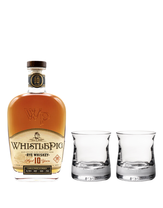 WHISTLEPIG 10 YEAR 100 PROOF RYE WHISKEY AND SIMON PEARCE SHOREHAM WHISKEY SET BUNDLE 750 ML