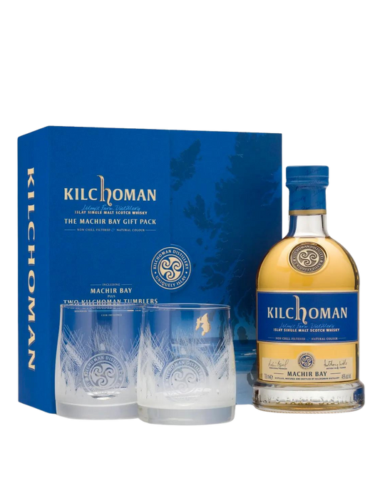 KILCHOMAN MACHIR BAY ISLAY SINGLE MALT SCOTCH WHISKEY GIFT SET WITH 2 GLASSES 750 ML