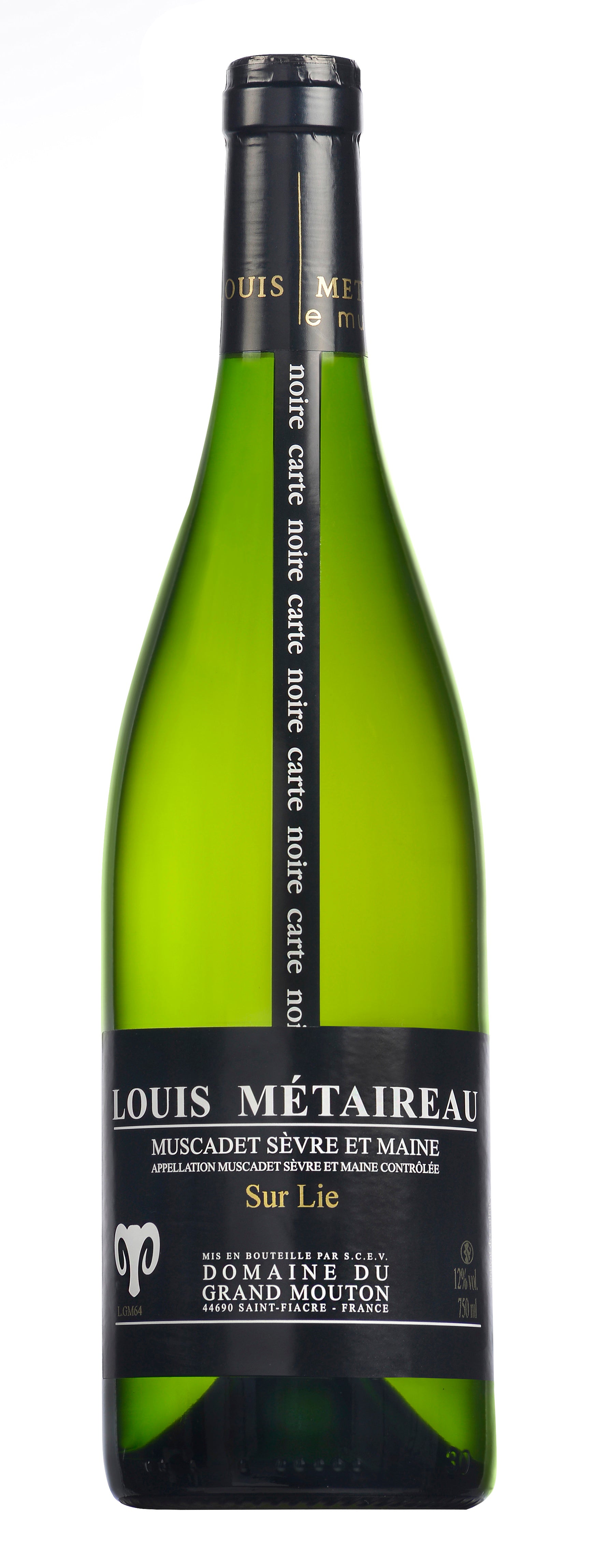 Louis Metaireau Muscadet Sevre et Maine Sur Lie Carte Noir 2023  Front Bottle Shot