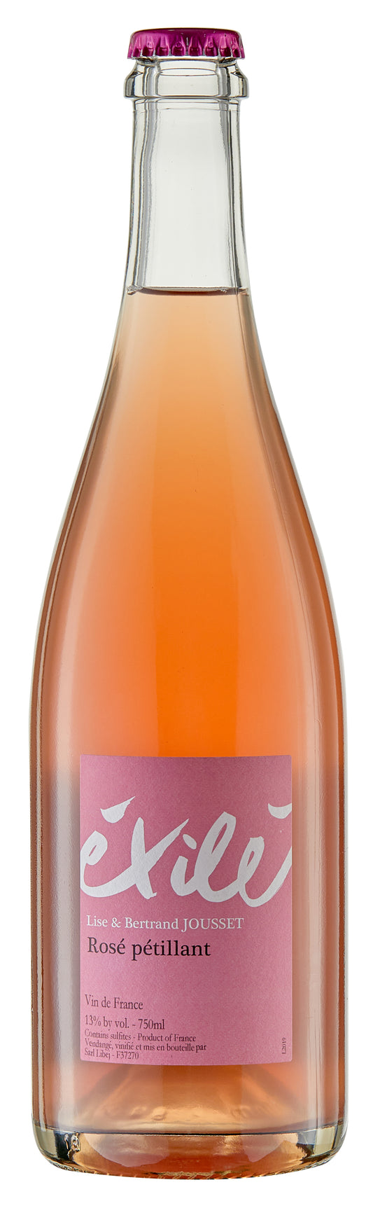 Domaine Lise et Bertrand Jousset Pet Nat Exile Rose 2023  Front Bottle Shot