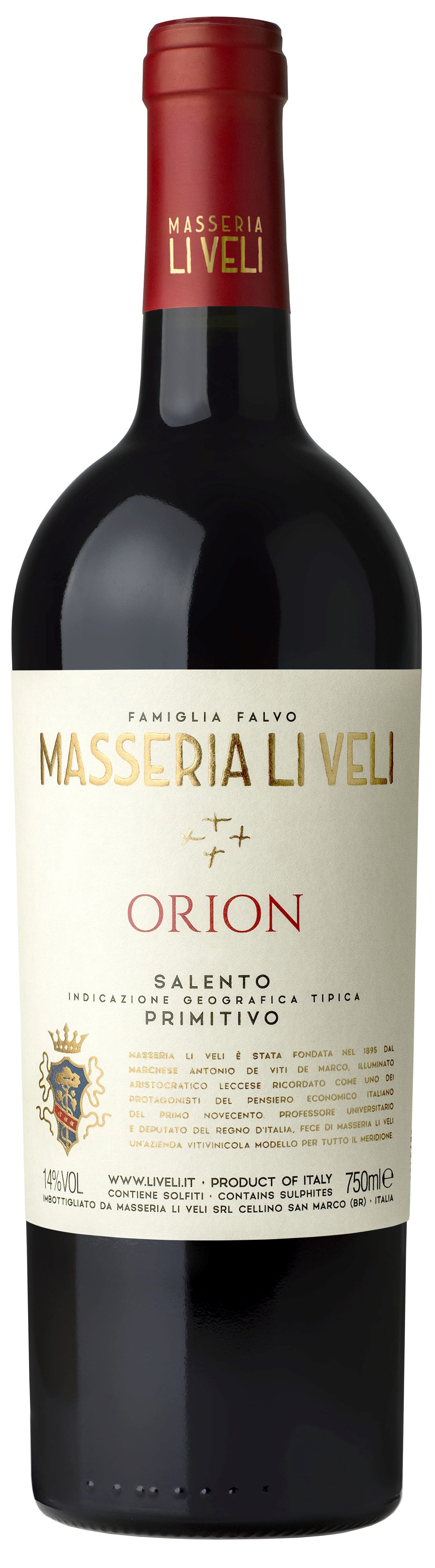 Li Veli Orion Primitivo 2023  Front Bottle Shot