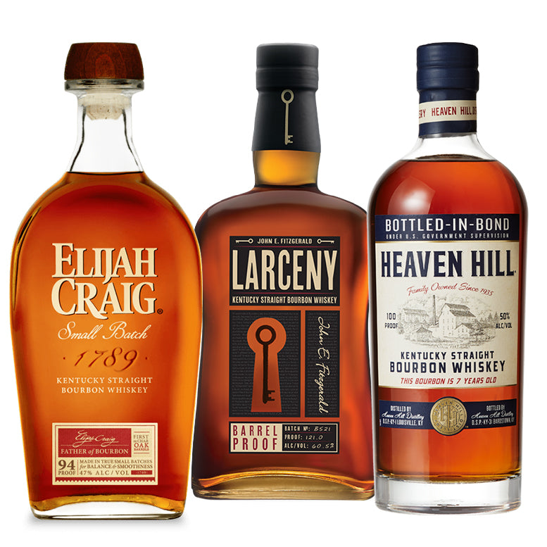 Elijah Craig Small Batch +  Larceny Barrel Proof B521 + Heaven Hill 7 Year Bottled In Bond
