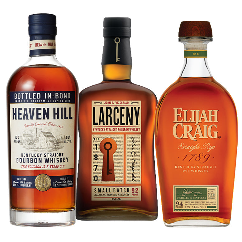 Heaven Hill 7 Year Bottled In Bond + Larceny Small Batch + Elijah Craig Straight Rye