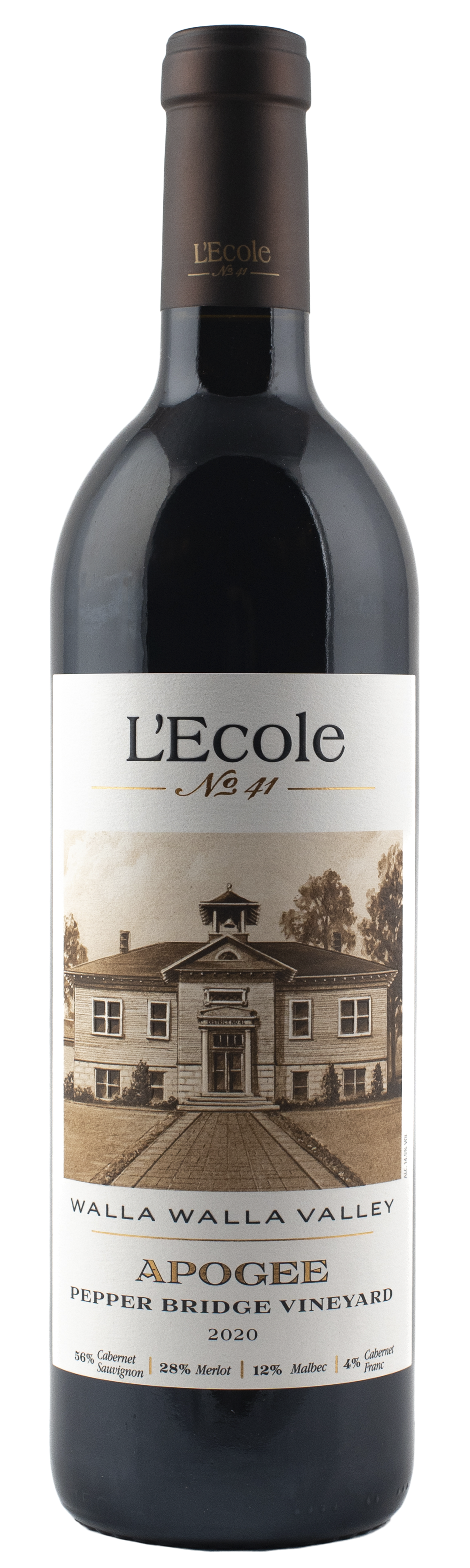 L'Ecole 41 Pepper Bridge Vineyard Apogee 2020  Front Bottle Shot