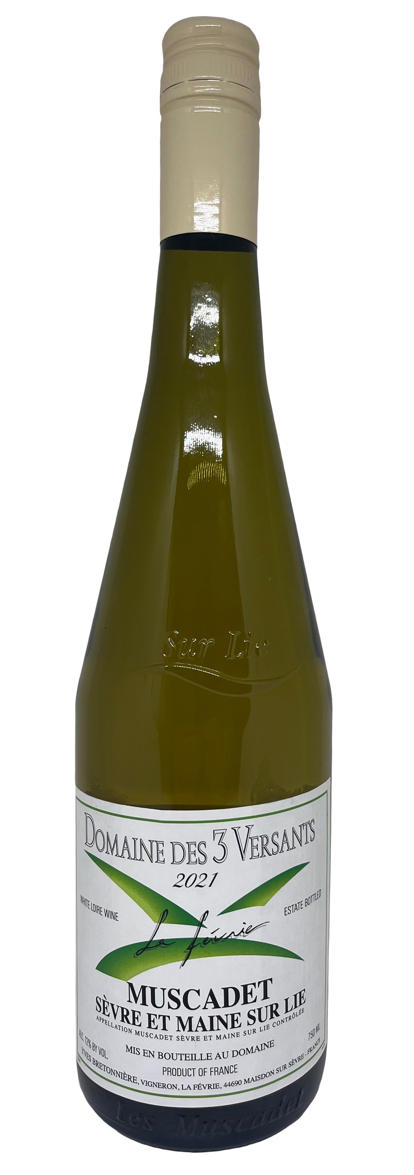 Trois Versants Muscadet Sevre et Maine Sur Lie 2021  Front Bottle Shot