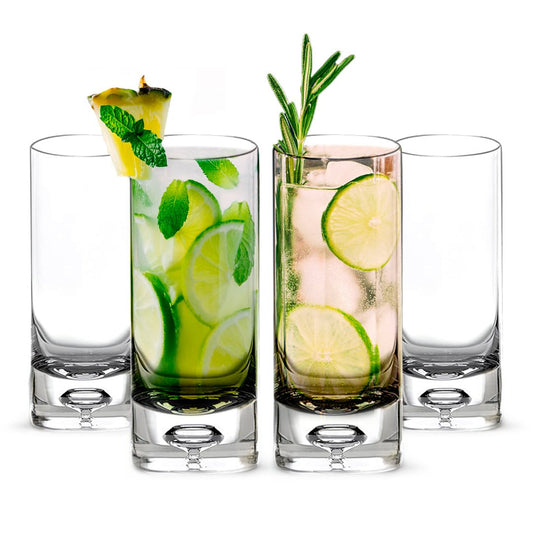 Crystal Bubble Base Collins Glass Highball Tumbler - Set of 4 - 12oz