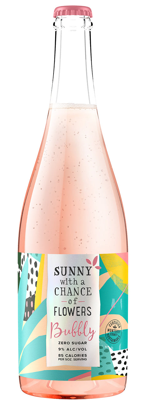 Sunny With a Chance of Flowers Bubbly Rose  Front Bottle Shot