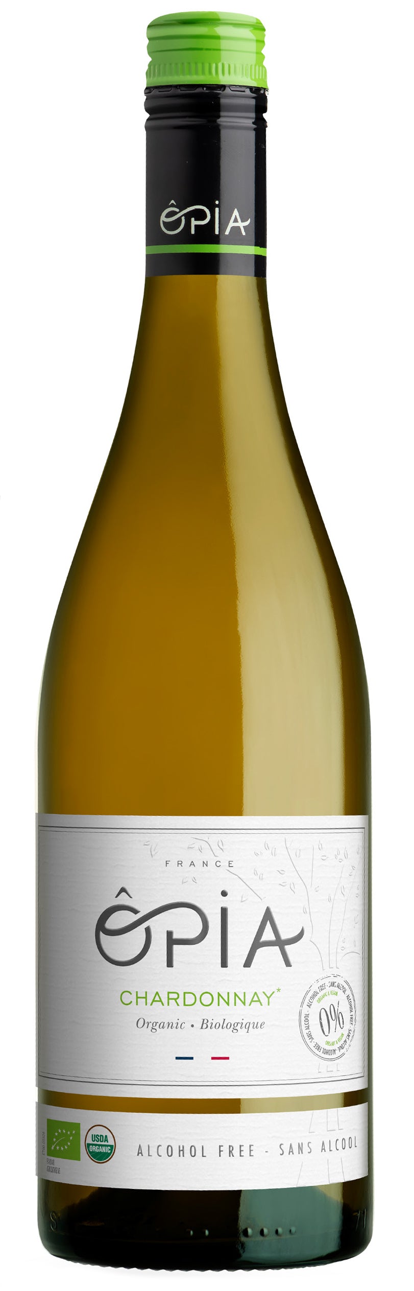 Opia Organic Chardonnay (Non-Alcoholic)  Front Bottle Shot