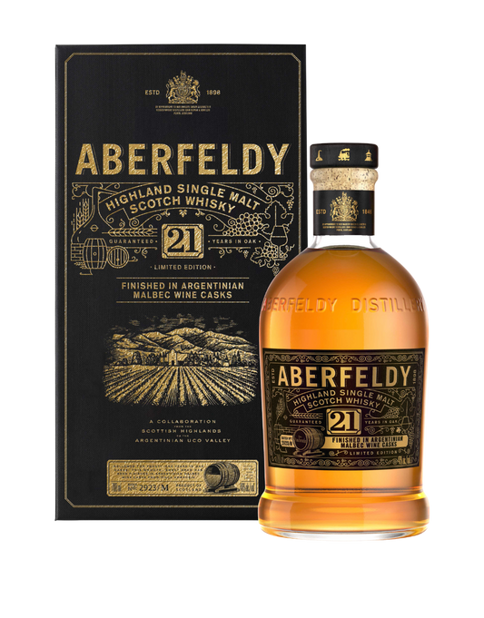ABERFELDY 21 YEAR OLD LIMITED EDITION ARGENTINIAN MALBEC WINE CASK FINISH SCOTCH 700 ML