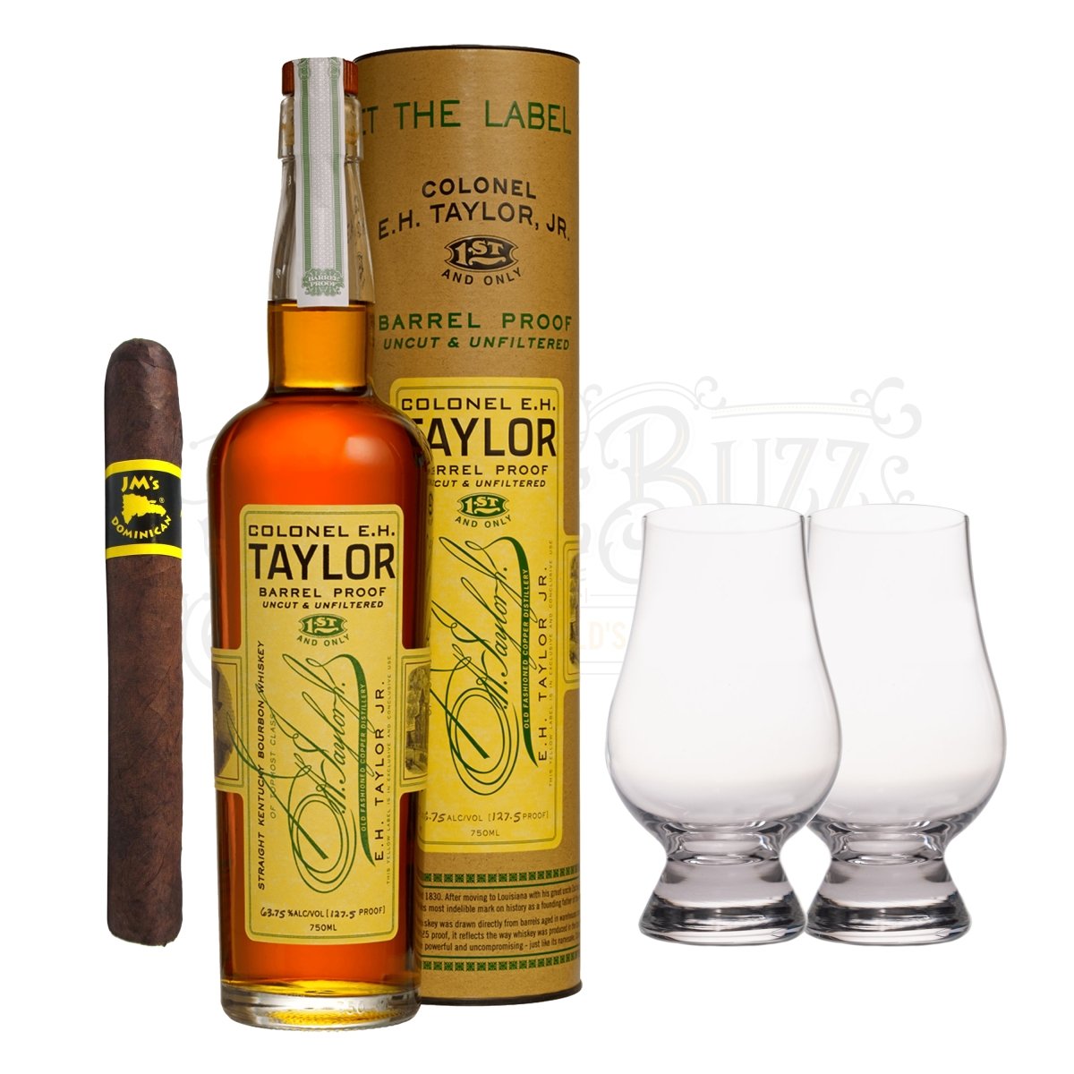 E.H Taylor Barrel Proof Bourbon with Glencairn Set & Cigar Bundle